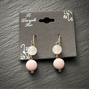 Pink Beaded Dangle Gold Tone Earrings
